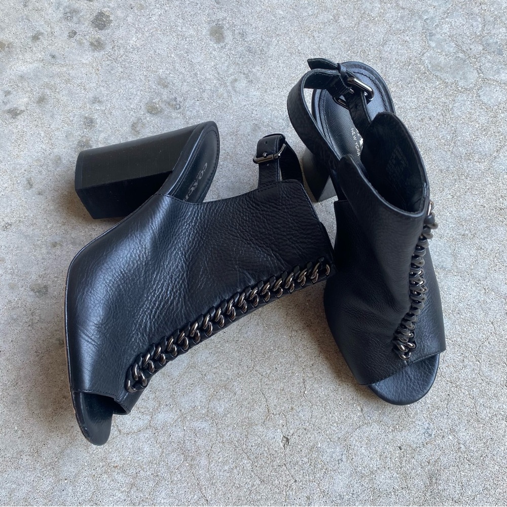Coach Sandford Chain Detail Open Toed Heeled Booties